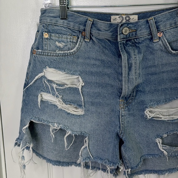 We The Free Blue Jean Shorts with Distressed Rips and Raw Hem - Picture 3 of 7